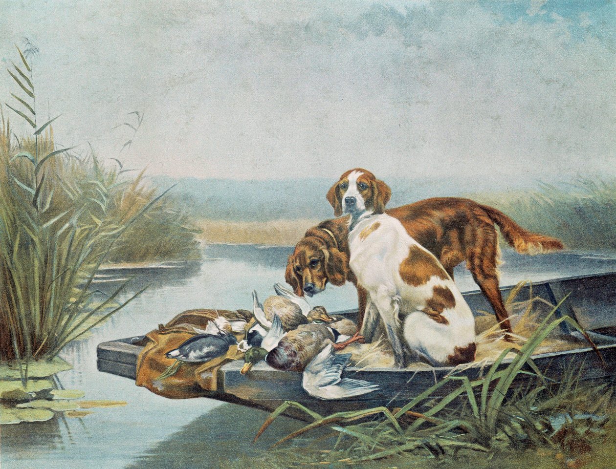 Jaktsuvenirer: "" hunder og vilt"" Akvarell av Jules og Gaston Gelibert (1800-tallet) Paris, dekorativ kunst av Gaston Gelibert