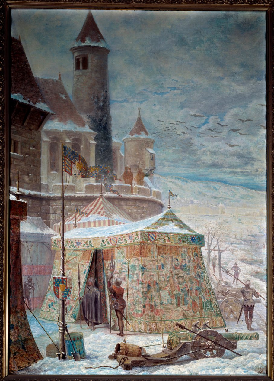 Burgundkrigen: "" Teltet til Charles the Temeraire ved beleiringen av Nancy"" Hertugen av Burgund Charles the Temeraire døde under slaget ved Nancy 5.01.1477 som motarbeidet ham mot Armee of the Lorraine og sveitserne av Rene II av Lorraine. Maling av Gaston Save