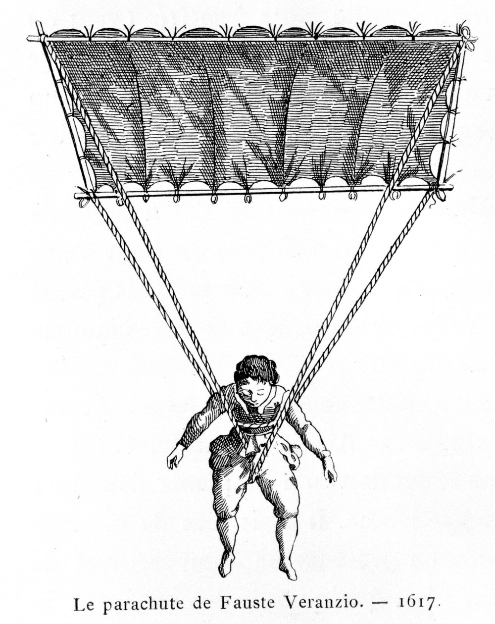 Fallskjermen til Fauste Veranzio, 1617, 1887 av Gaston Tissandier