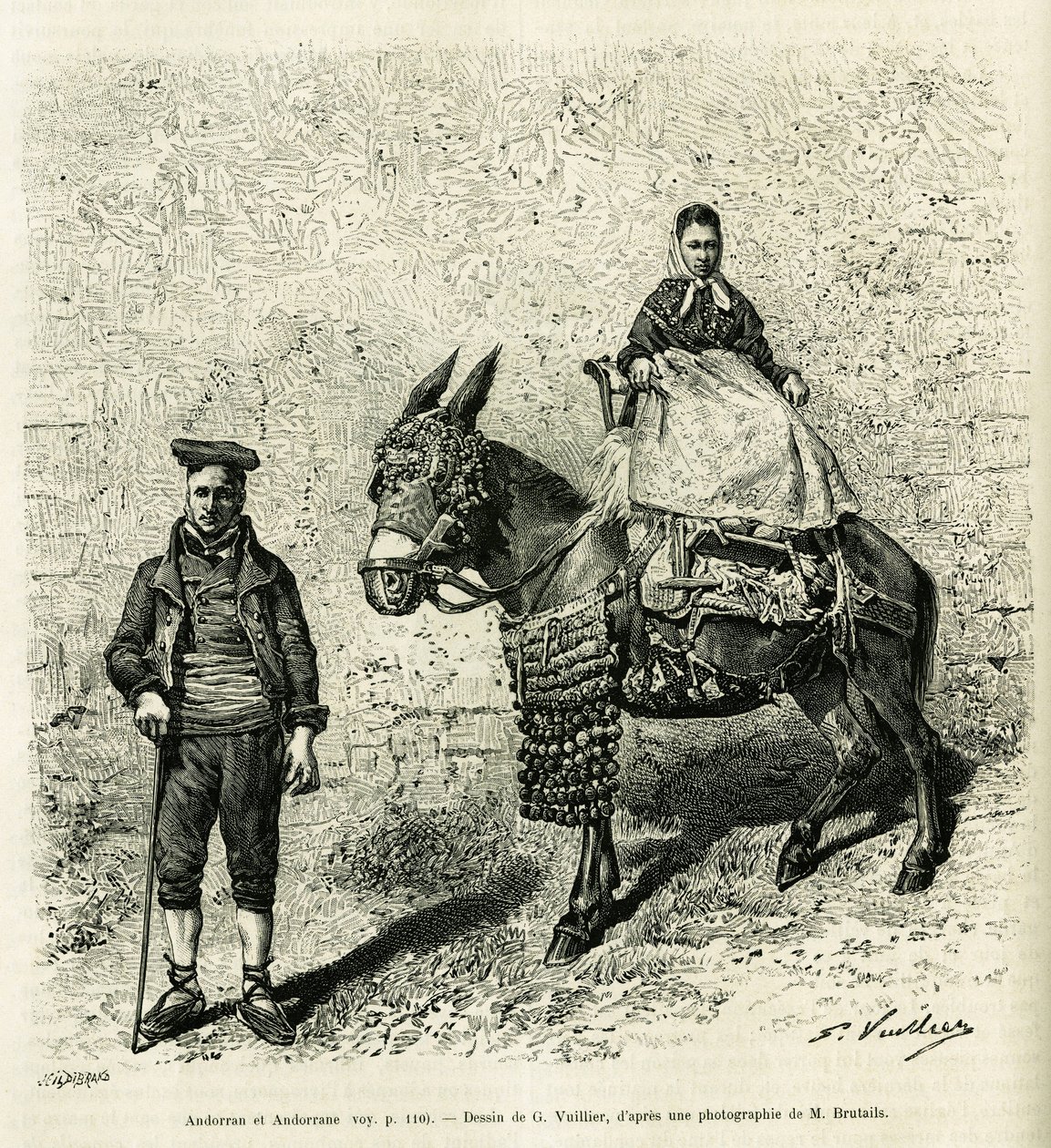 Andorra og Andorra. Gravering av G.Vuillier, for å illustrere historien Le val d