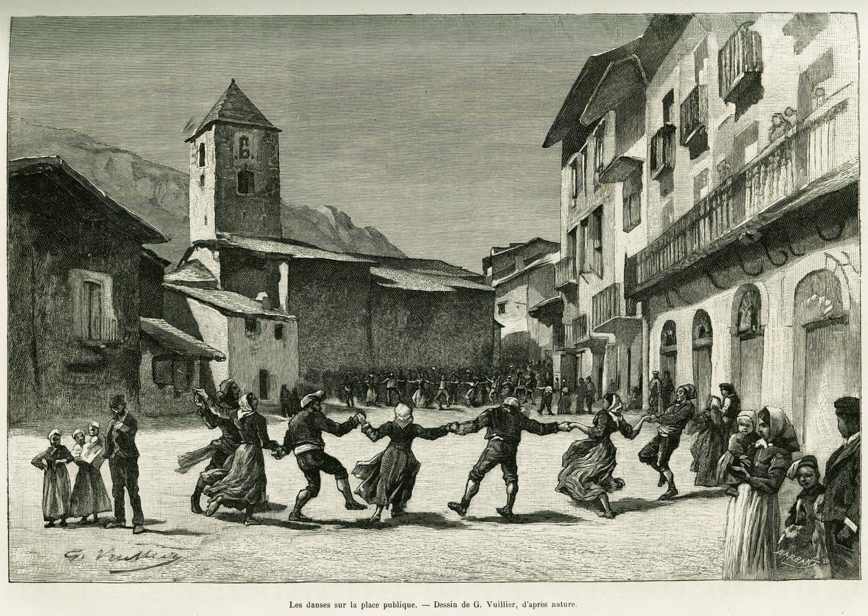 Danser på torget. Gravering av G.Vuillier, for å illustrere historien Le val d