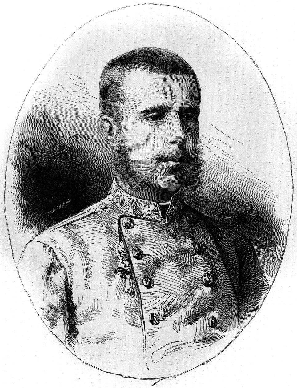 Portrett av erkehertug Rodolph av Østerrike (1858-1889). Gravering av G. Vuillier i "" Le Monde Illustré"" nr. 1260 av 21. mai 1881. av Gaston Vuillier