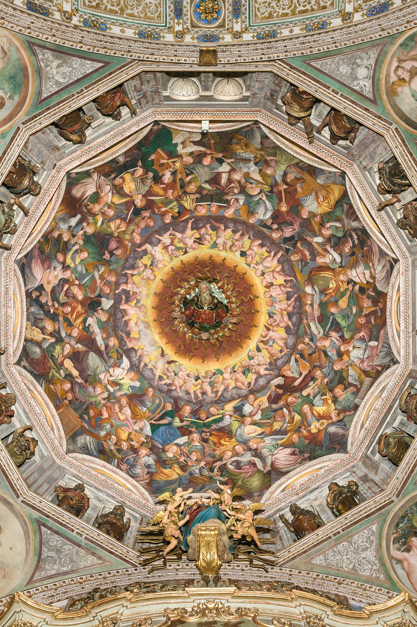 Assumption of the Blessed Virgin, kjent som "The Choir of Angels playing music", Dome of the transept, fra 1534 (fresco) av Gaudenzio Ferrari