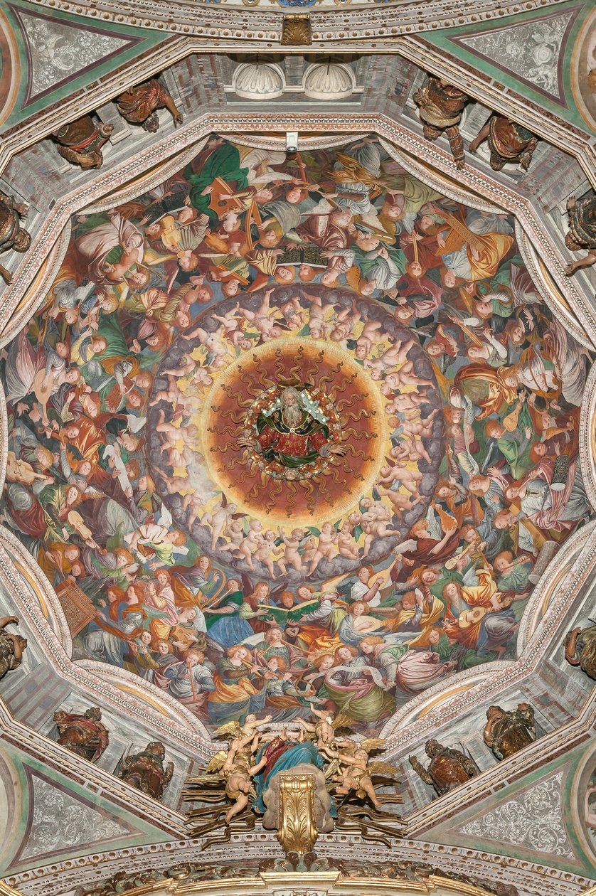 Assumption of the Blessed Virgin, kjent som "The Choir of Angels playing music", Dome of the transept, fra 1534 (fresco) av Gaudenzio Ferrari
