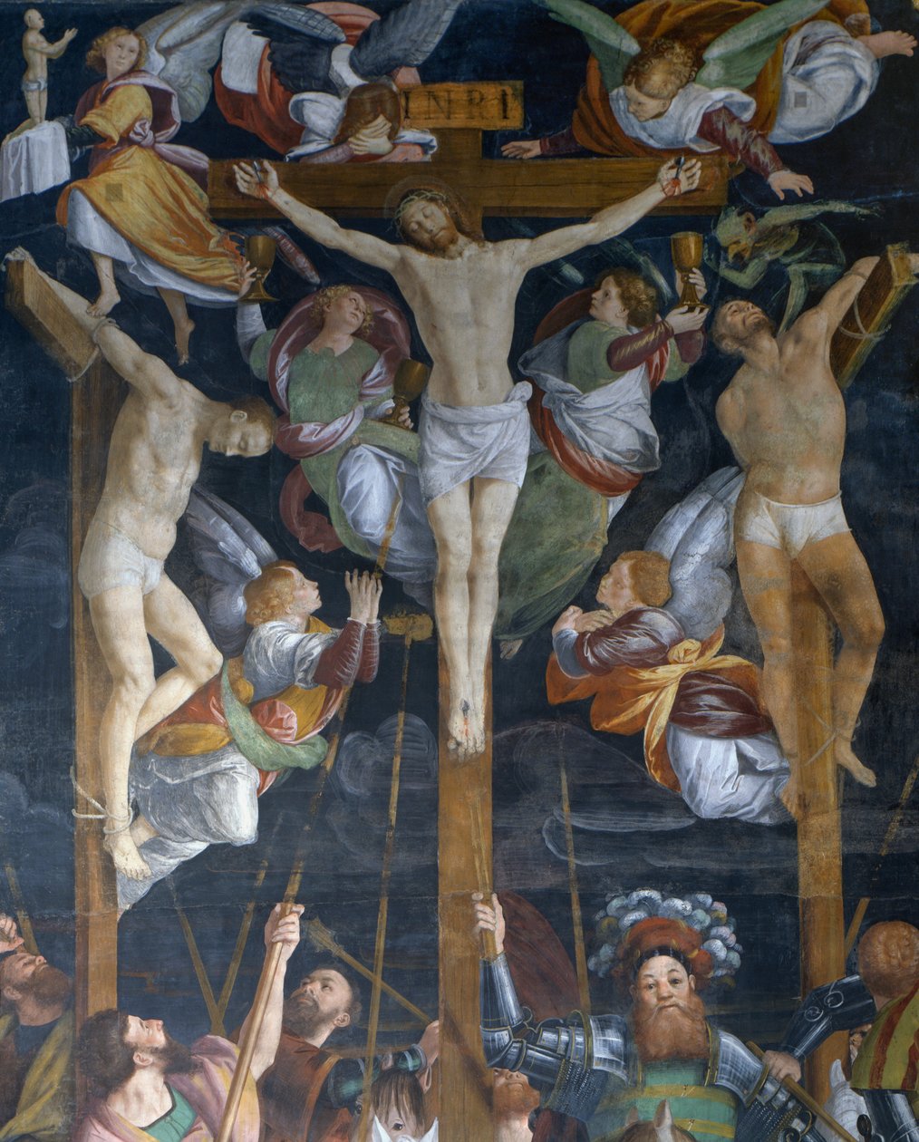 Korsfestelse, detalj fra freskomaleri av Gaudenzio Ferrari (1475-1546), kirken San Cristoforo, Vercelli, Piemonte, Italia av Gaudenzio Ferrari