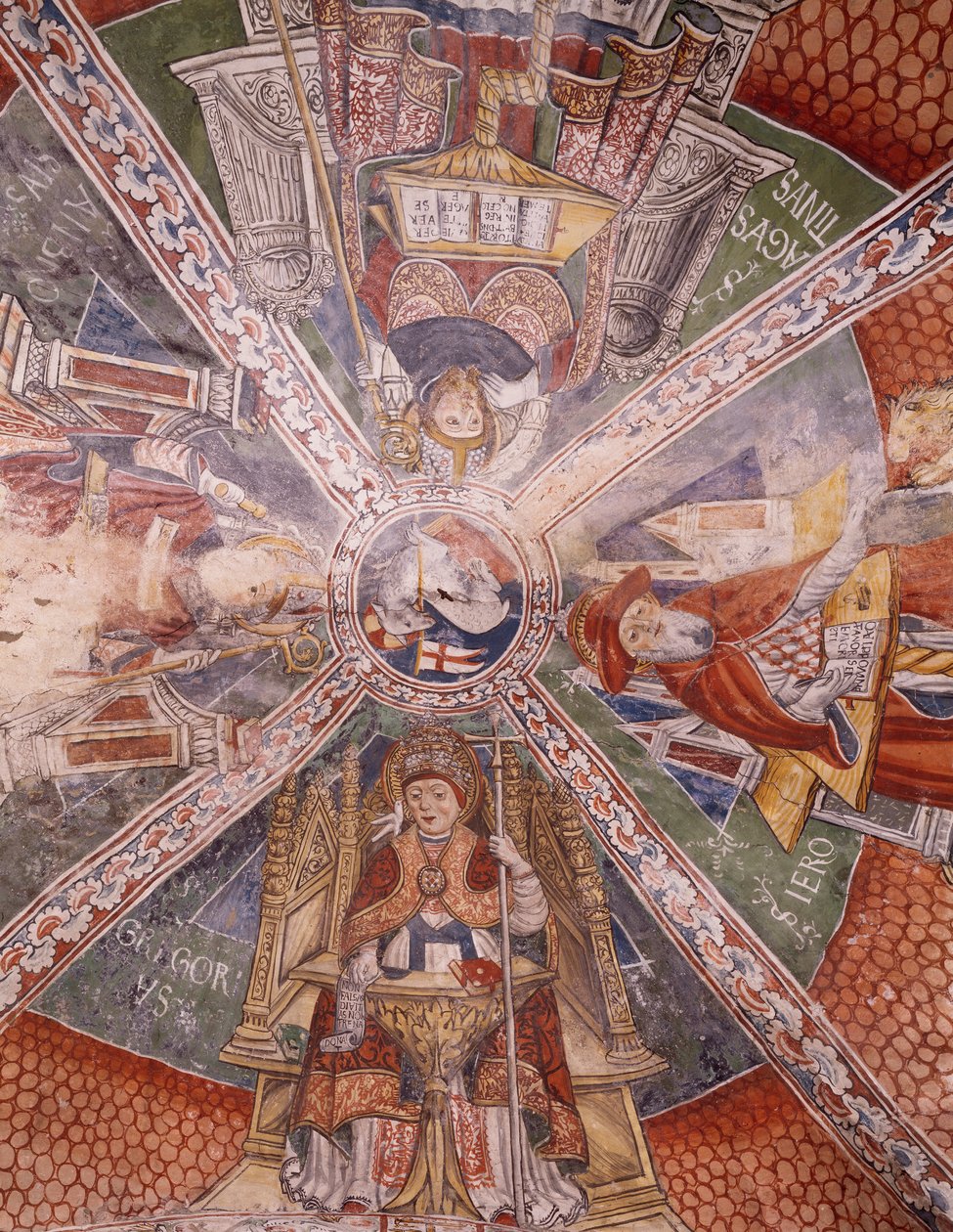 Doctors of Church, freskomaleri av Gaudenzio Ferrari (1475-1546), Basilica of San Giulio, Island of San Giulio, Orta San Giulio, Italia av Gaudenzio Ferrari