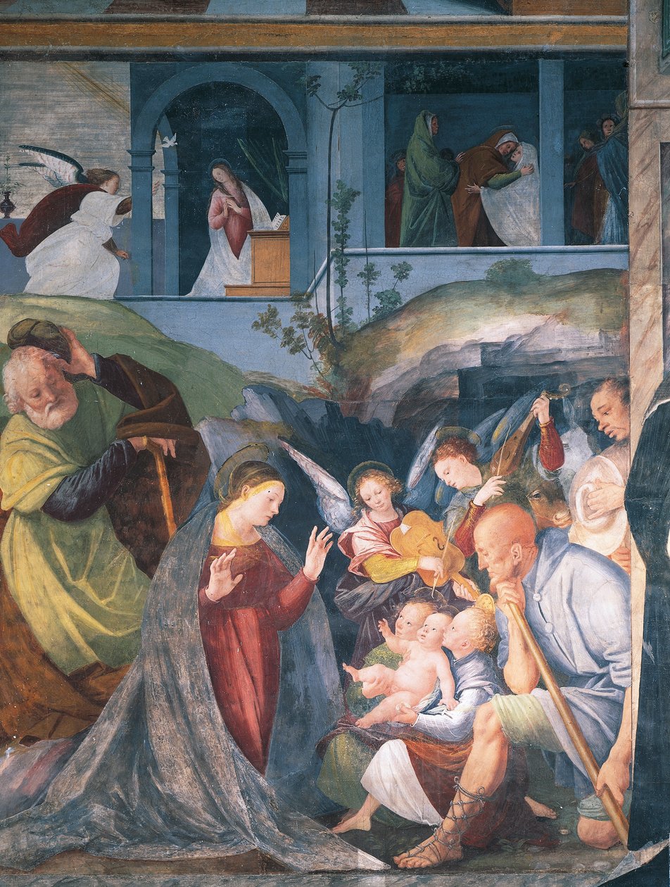 Nativity, freskomaleri av Gaudenzio Ferrari (1475-1546), St. Christophe-kirken, Vercelli, Italia av Gaudenzio Ferrari