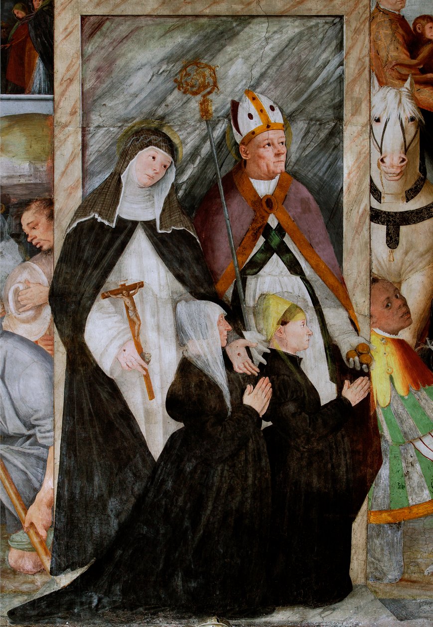 St. Catherine av Siena, St. Nicholas of Bari og to budgivere på knærne av Gaudenzio Ferrari