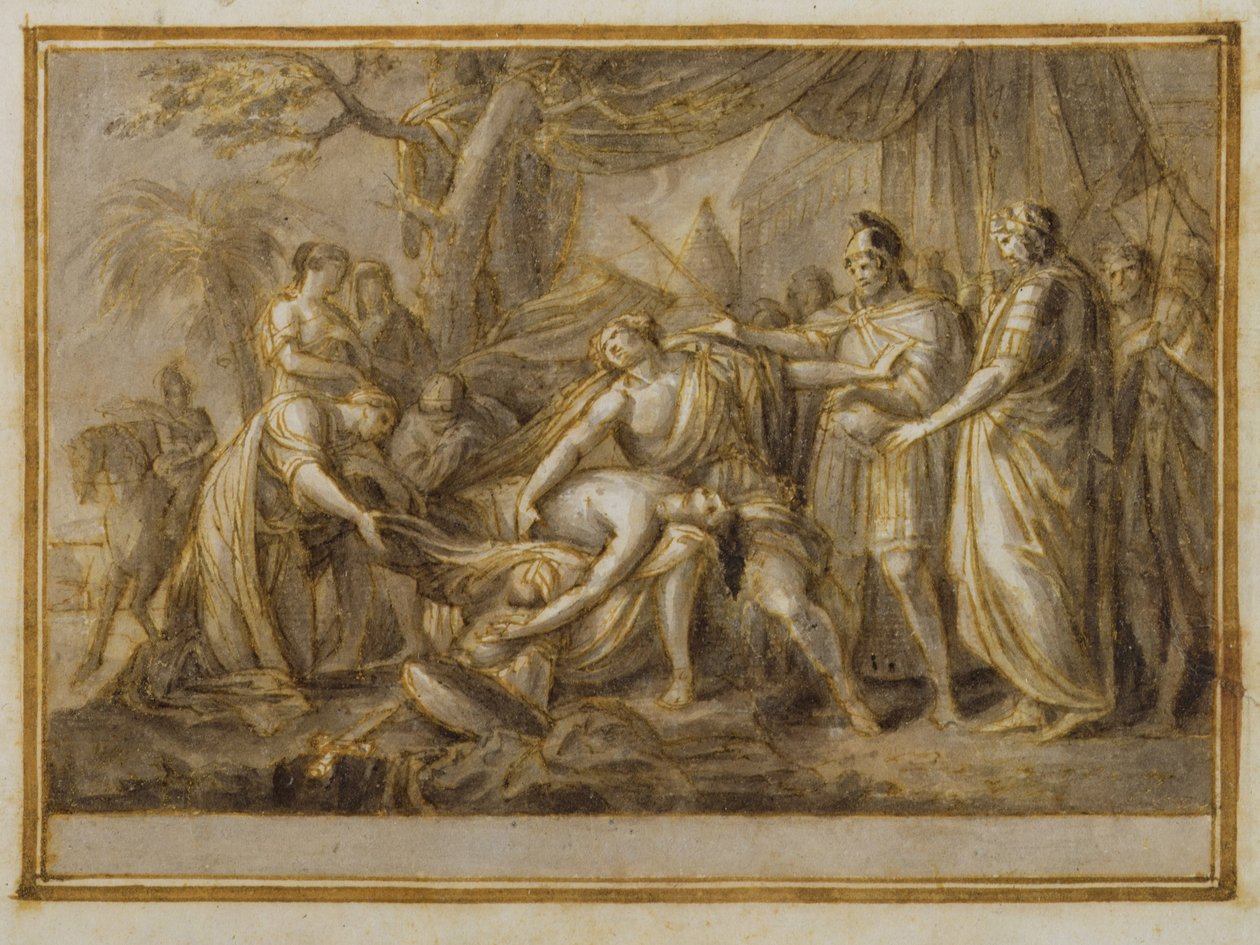 Achilles Lamenting the Death of Patroclus, 1760-63 (penn og blekk og vask på papir) av Gavin Hamilton