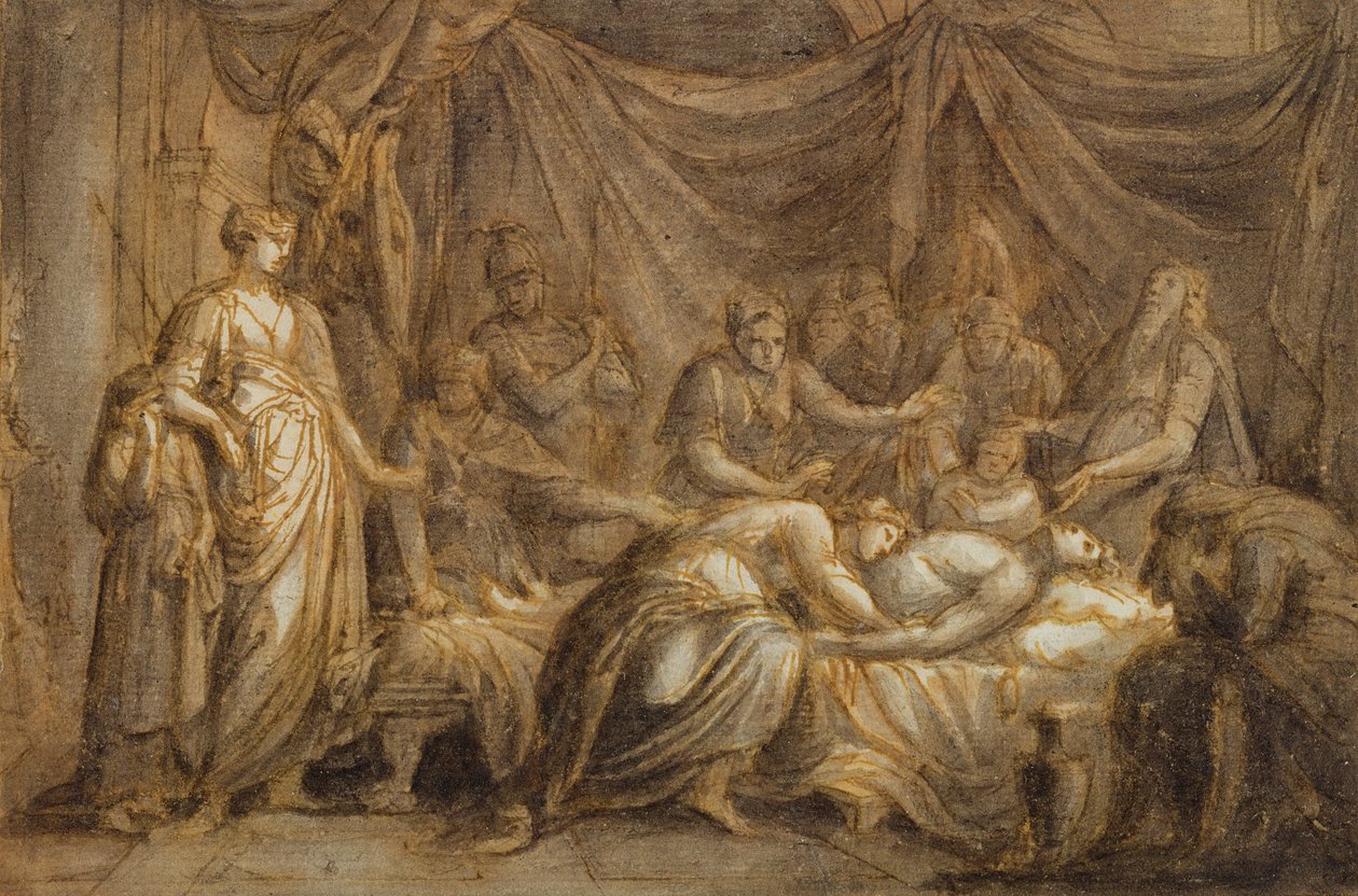 Andromache Mourning the Death of Hector, 1760-63 (penn og blekk og vask på papir) av Gavin Hamilton