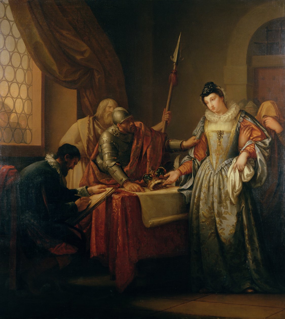 Abdikasjonen av Mary Queen of Scots (1542-87) i 1568, ca. 1765-73 av Gavin Hamilton