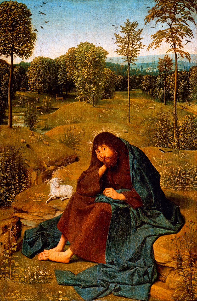 John Baptist in Wilderness, maleri av Geertgen tot Sint Jans Panel (ca 1460-ca 1490), panel, 42x28 cm, Nederland av Geertgen Tot sint Jans