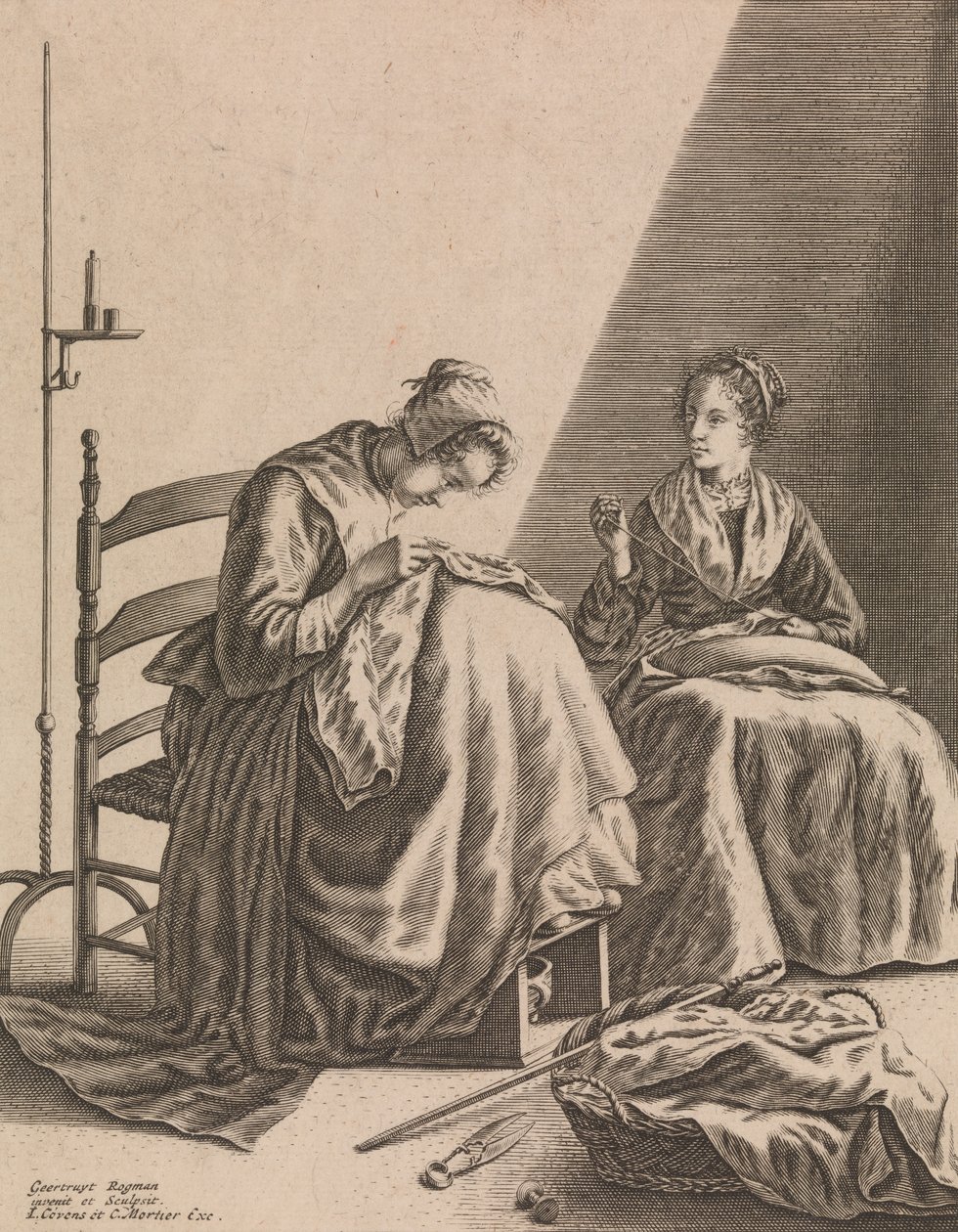 Two Women Sewing, Plate 1 fra Five Feminine Occupations, ca. 1640-57. av Geertruydt Roghman