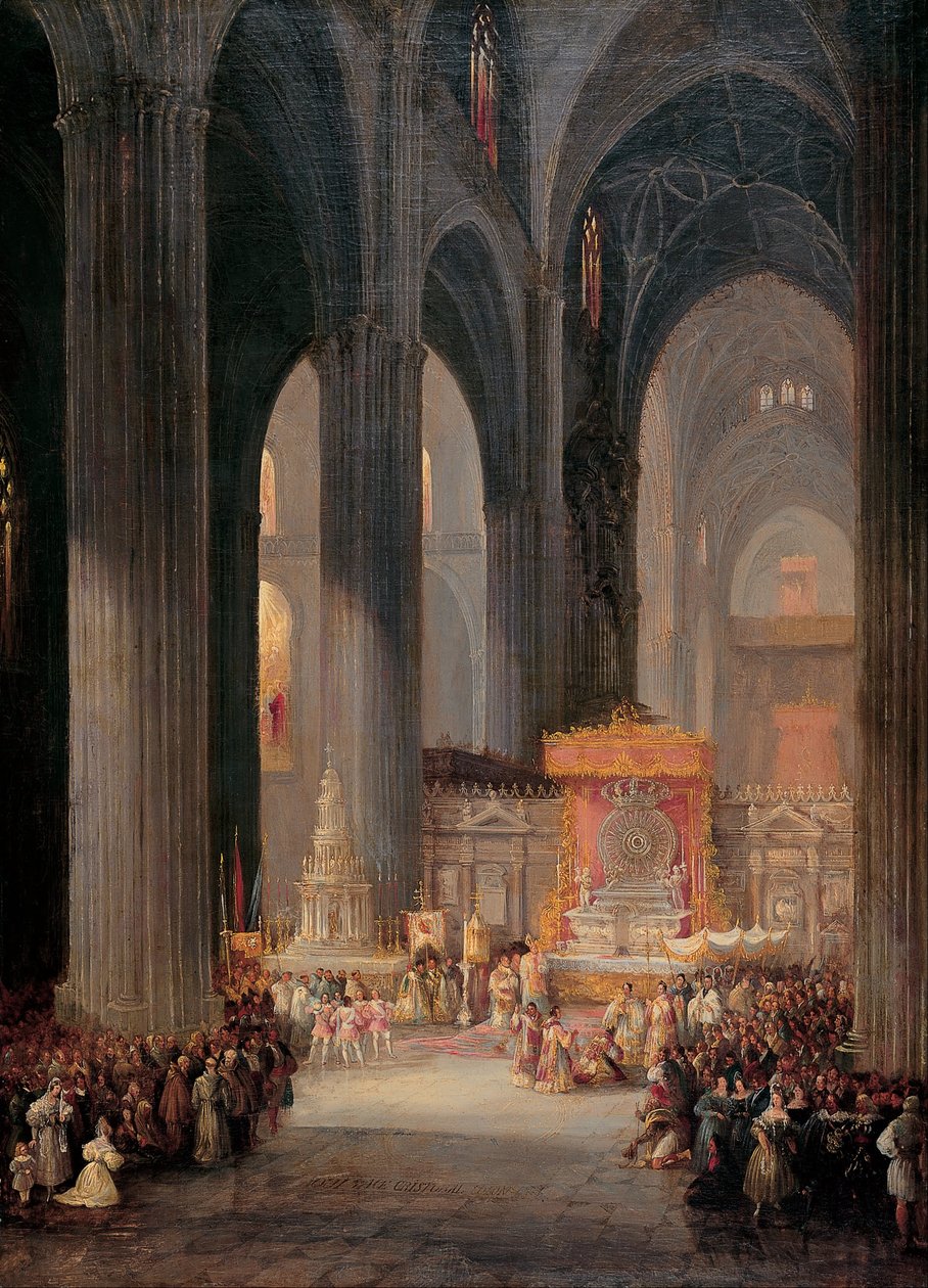Corpus Christi-prosesjonen inne i Sevilla-katedralen av Genaro Pérez Villaamil