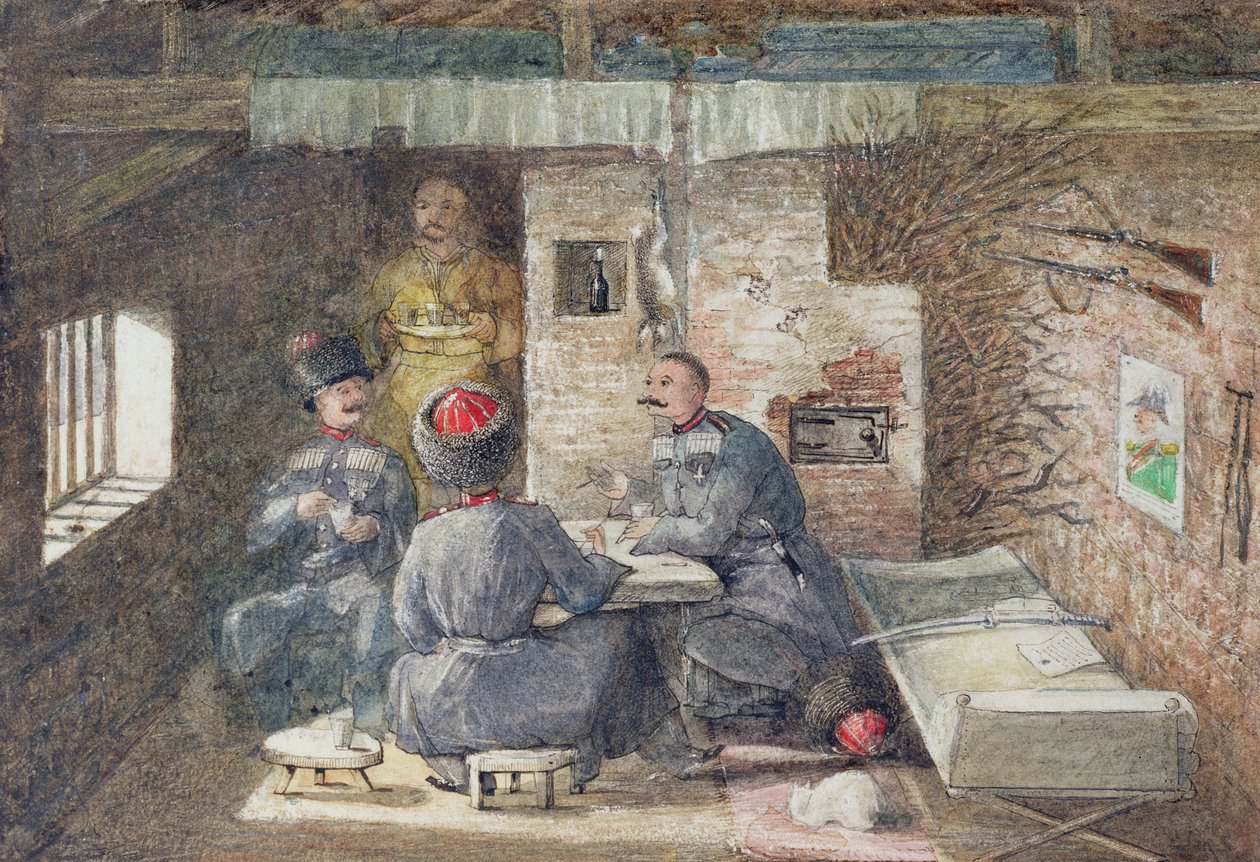 Cossack Hut Interiør i Russland, 12 Miles vest for Kertch, 1855 av General E.W. Wray