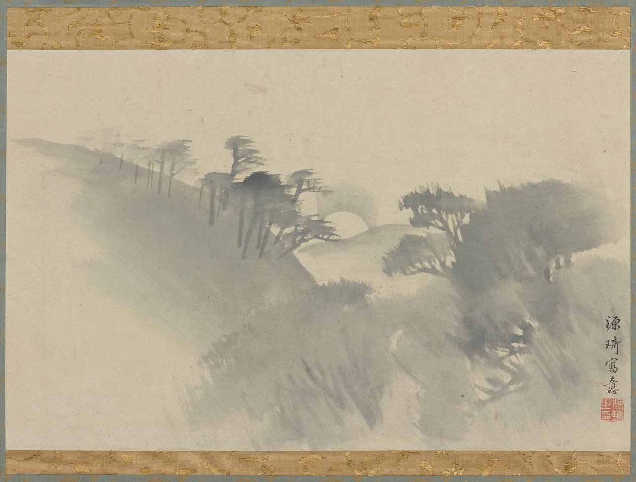 Landskap med ås, trær og måneoppgang, Edo-perioden, 1747-1868. av Genki