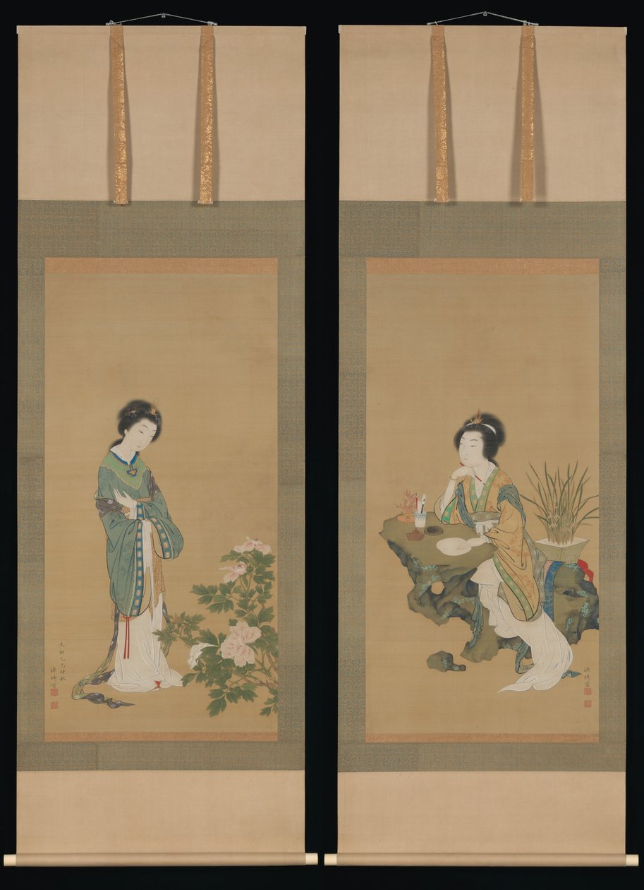Yanji med orkideer og Yang Guifei med peoner, 1785. av Genki
