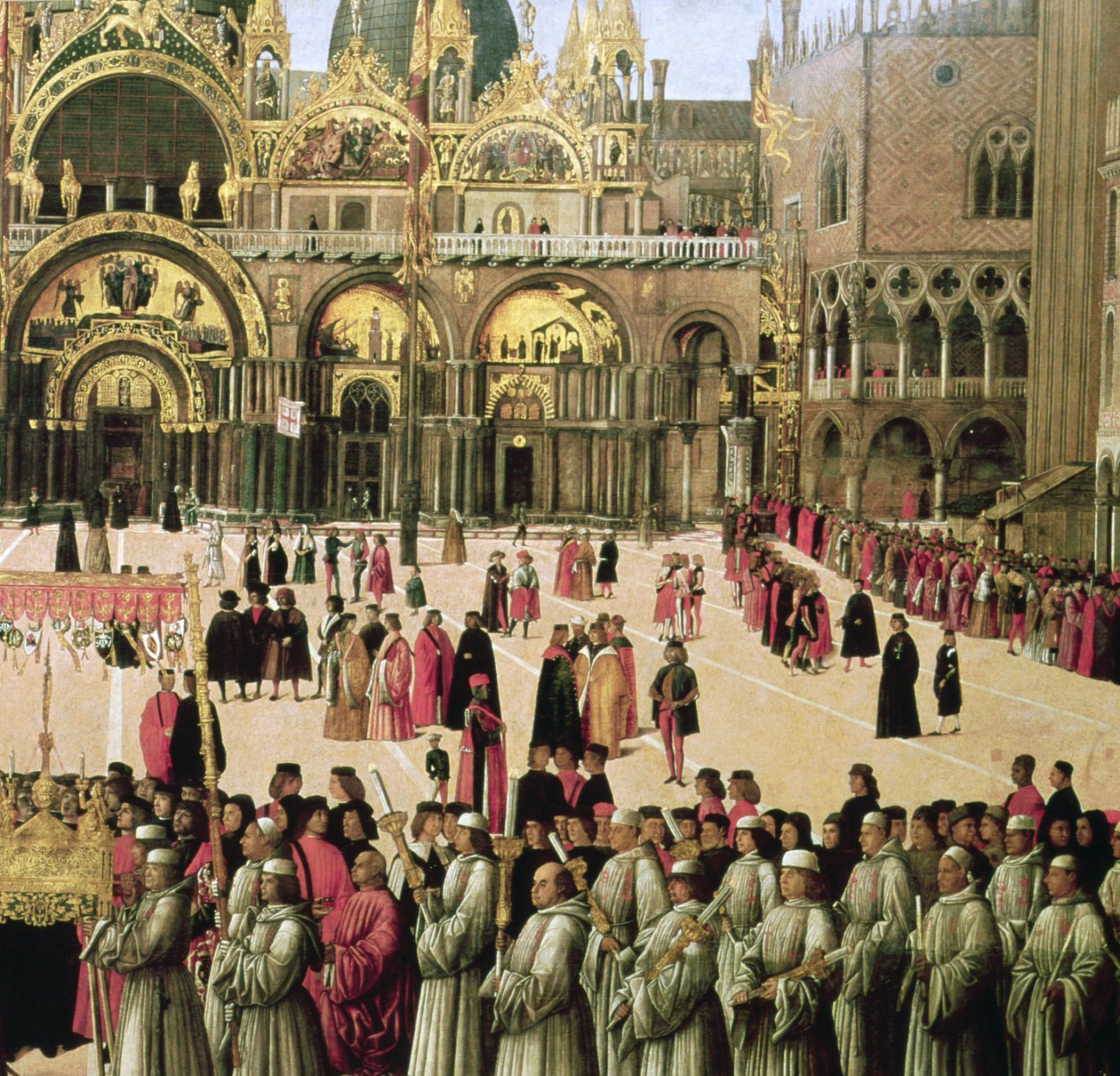 Prosesjon på Markusplassen, 1496 olje på lerret detalj av 59423 av Gentile Bellini