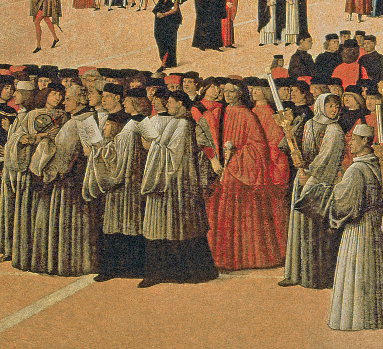 Prosesjon på Markusplassen, detalj av sangere, 1496 olje på lerret detalj av 59423 av Gentile Bellini