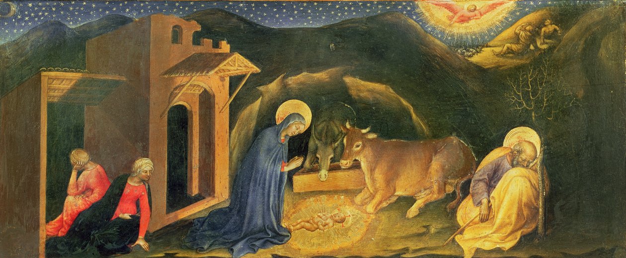 Tilbedelse av Magi-altertavlen, venstrehånds predella av fødselen, 1423 (tempera på panel) av Gentile da Fabriano