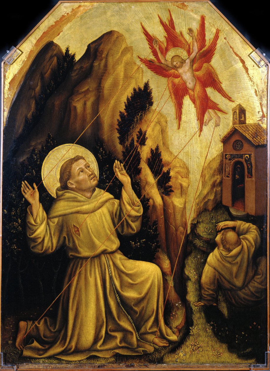 Saint Francois - Saint Francis mottar Stigmata par Gentile da Fabriano (ca 1370-1427). Tempera på panel, størrelse: 87x64, ca. 1420, Magnani Rocca Foundation, Mamiano di Traversetolo av Gentile da Fabriano