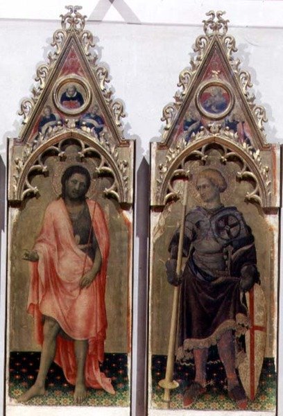 To helgener fra Quaratesi Polyptych: St. Johannes døperen og St. Georg 1425 (tempera på panel) (detalj av 53943, se også 85684) av Gentile da Fabriano