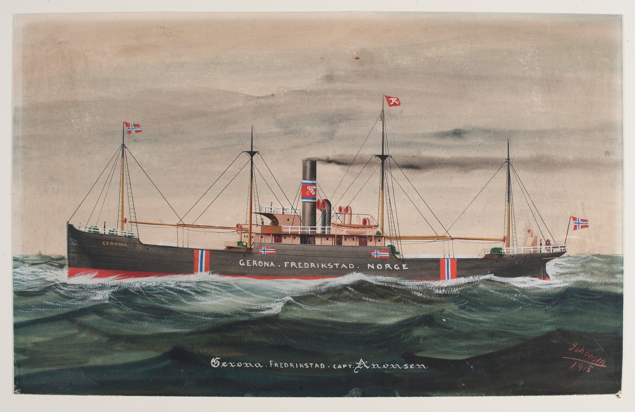 Akvarell med GERONA fra Fredrikstad, Norge. Signert Joansen av Geo Johansen