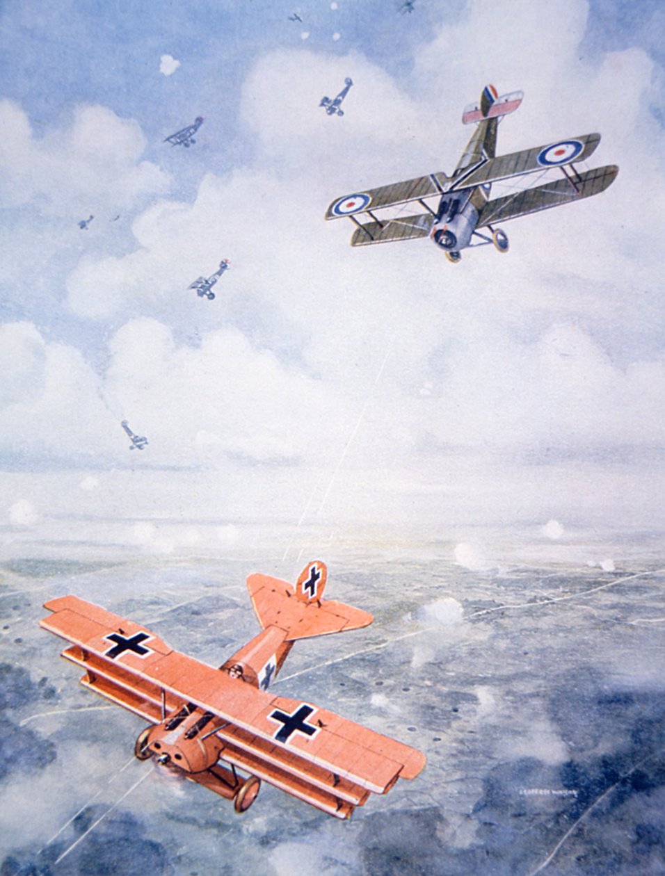 The Last Flight of Captain Baron von Richthofen, ca. 1920 (farge litho) av Geoffrey (after) Watson