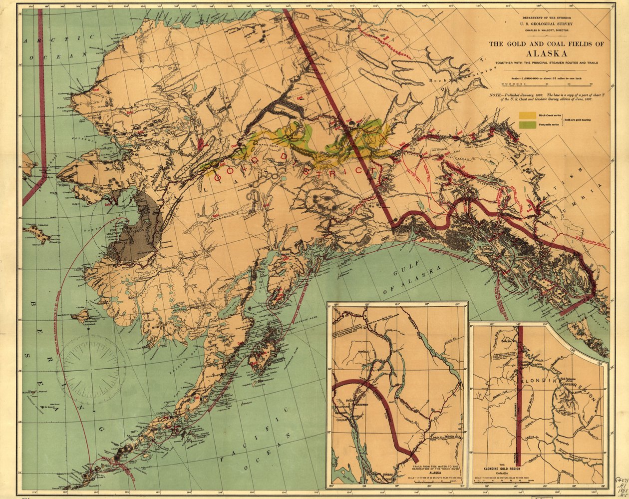 Gull- og kullfeltene i Alaska: sammen med de viktigste dampbåtrutene og stiene av Geological Survey