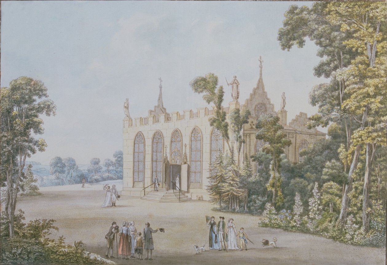 Gotisk kapell i Ducal Park nær Weimar, 1798 (fargegravering) av Georg Melchior Kraus