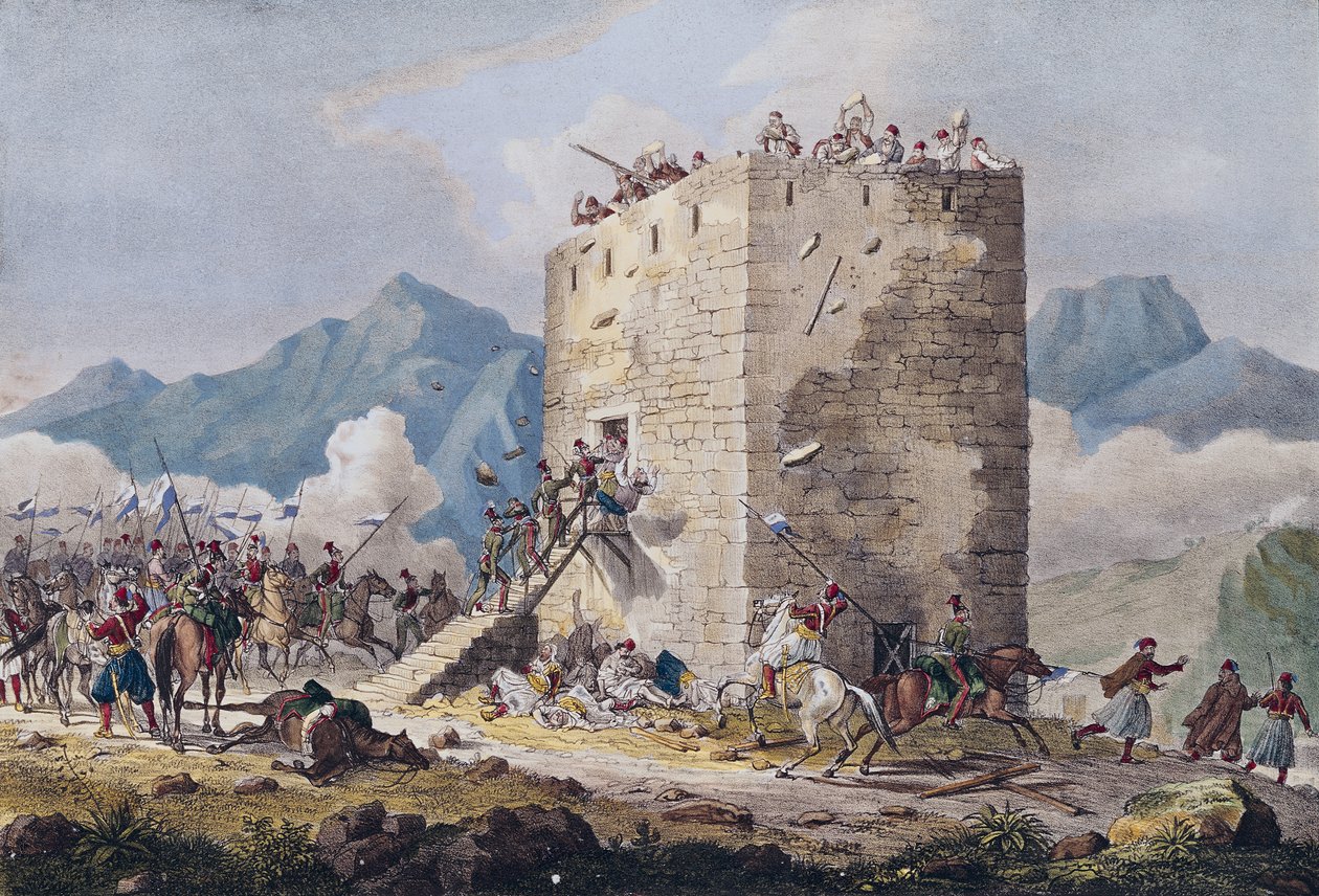 Motstanden til førti greske opprørere i et tårn i Theben i 1833 av Georg Melchior Kraus