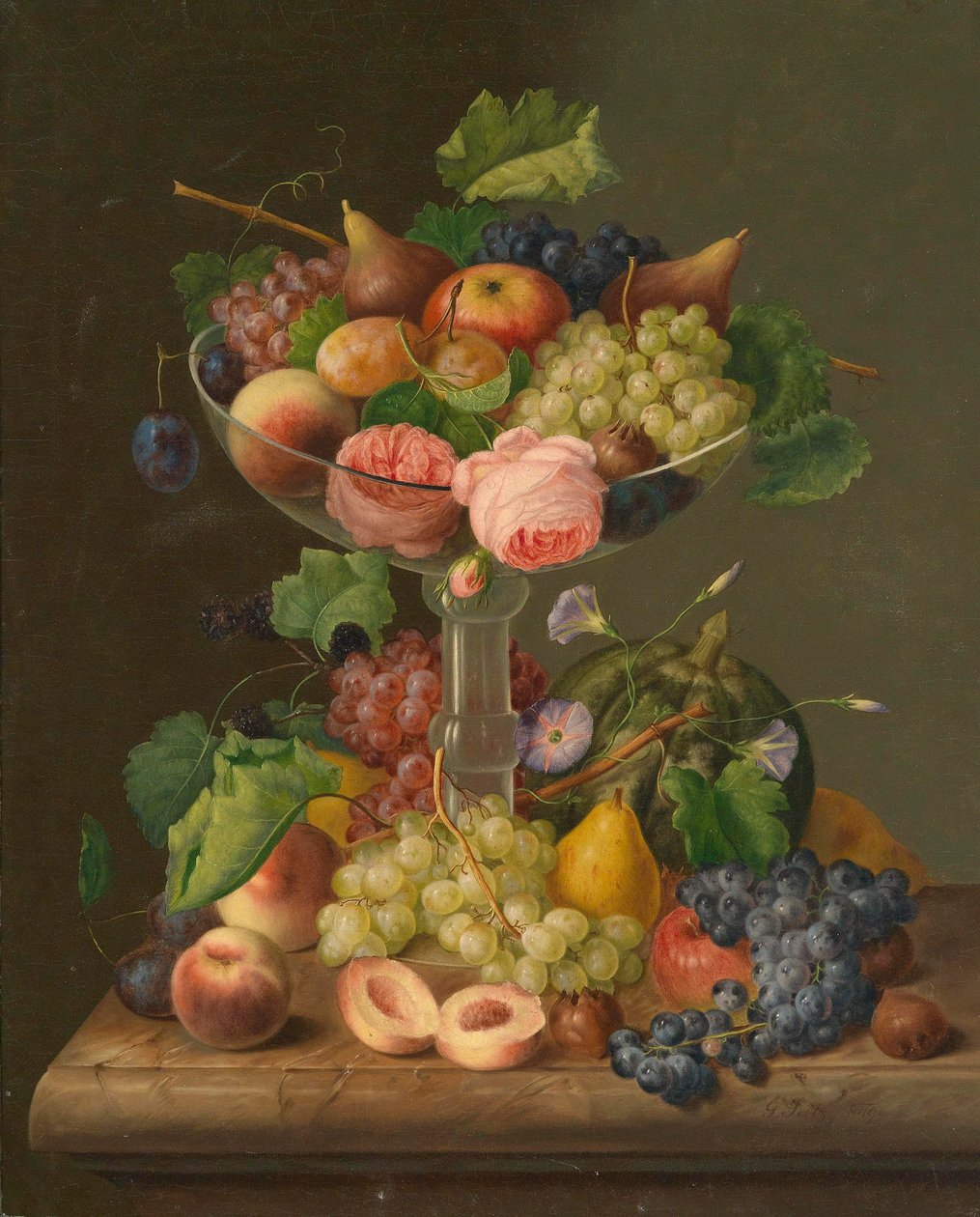 Fruktstilleben med roser av Georg Seitz