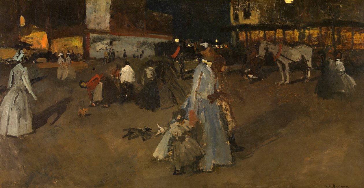En kveld på demningen i Amsterdam (olje på lerret) av Georg Hendrik Breitner