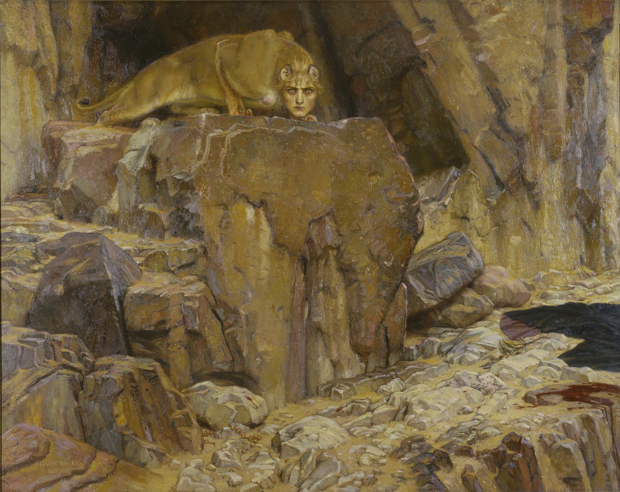Le sfinxen - Sfinxen, av Rosen, Georg von (1843-1923). Olje på lerret av Georg  Rosen