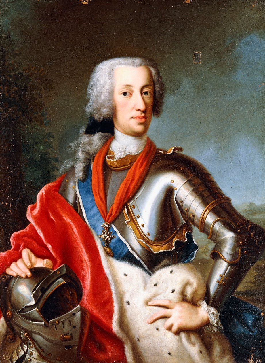 Portrett av Karl Albrecht Wittelsbach, stående, trekvart lengde, iført seremoniell kjole (olje på lerret) av Georg (circle of) Desmarees