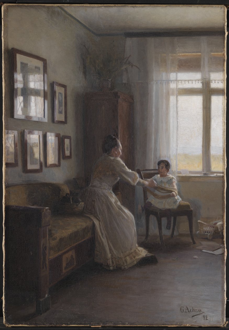 Interiør med Kunstnerens Kone og Barn av Georg Achen