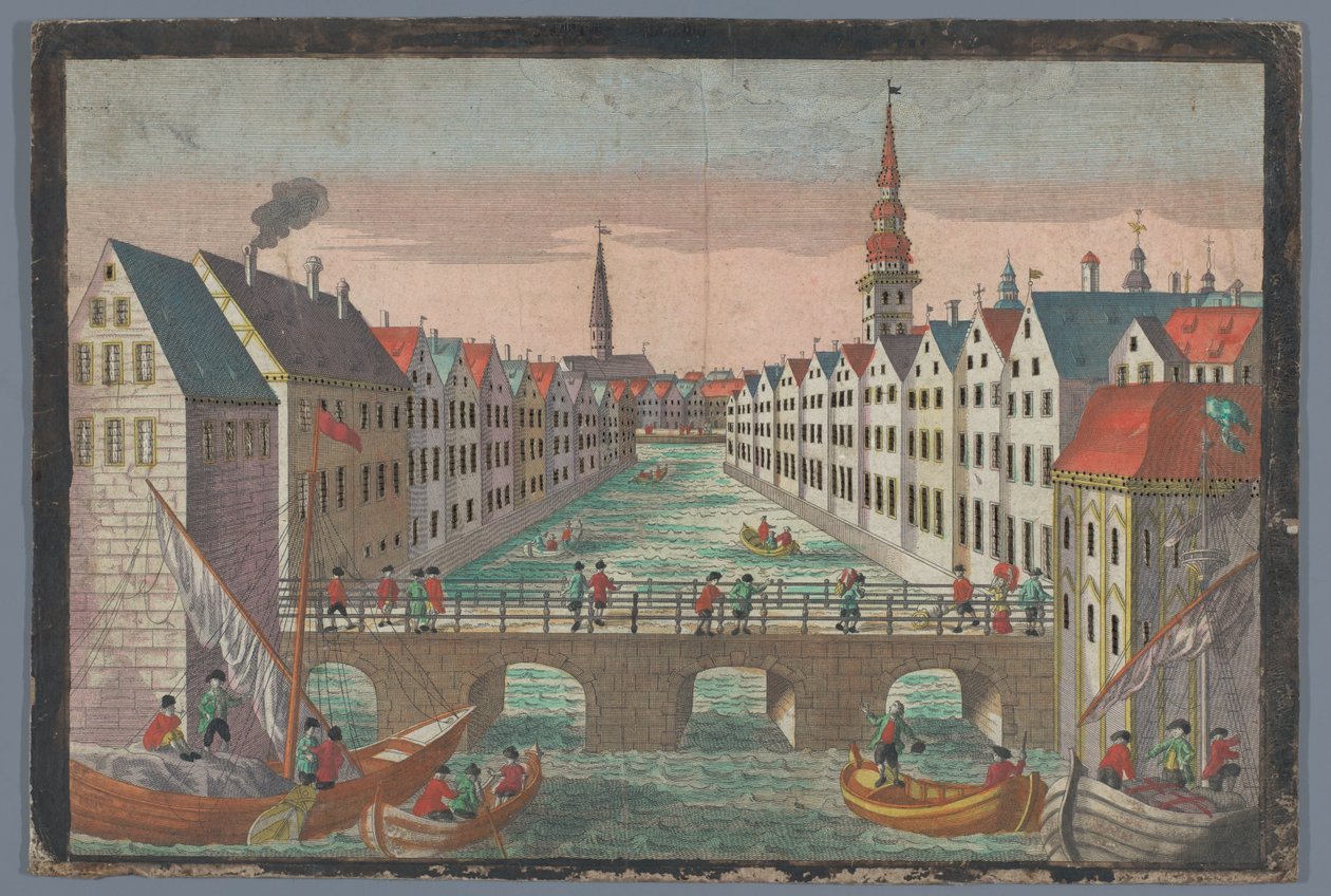 Utsikt over Nikolaifleet overfor Sankt Nikolaikirche i Hamburg Prospect gest. Nicolai Kirche zu Hamburg av Georg Balthasar Probst (possibly)