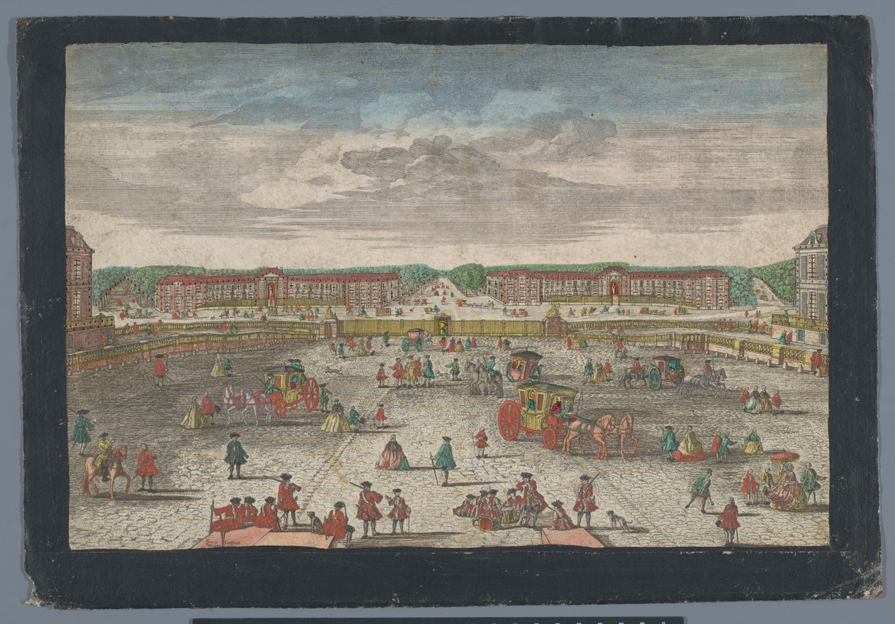 Utsikt over stallen til slottet i Versailles Gesicht der Ställe zu Versalien, hentet fra dem Zweiten Gitter (tittel på objekt) av Georg Balthasar Probst (possibly)