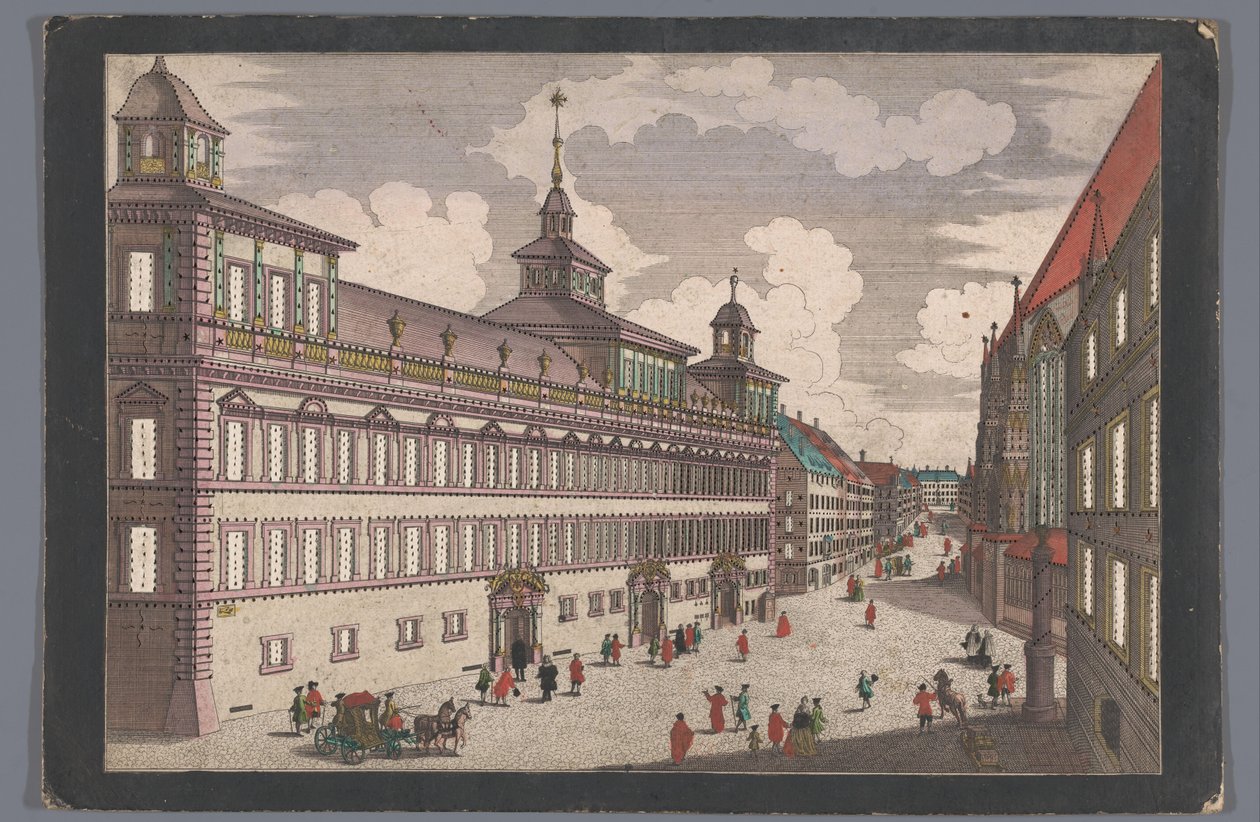 Utsikt over rådhuset i Nürnberg Das Rathhauß zu Nürnberg gegen dem Marckt av Georg Balthasar Probst (possibly)