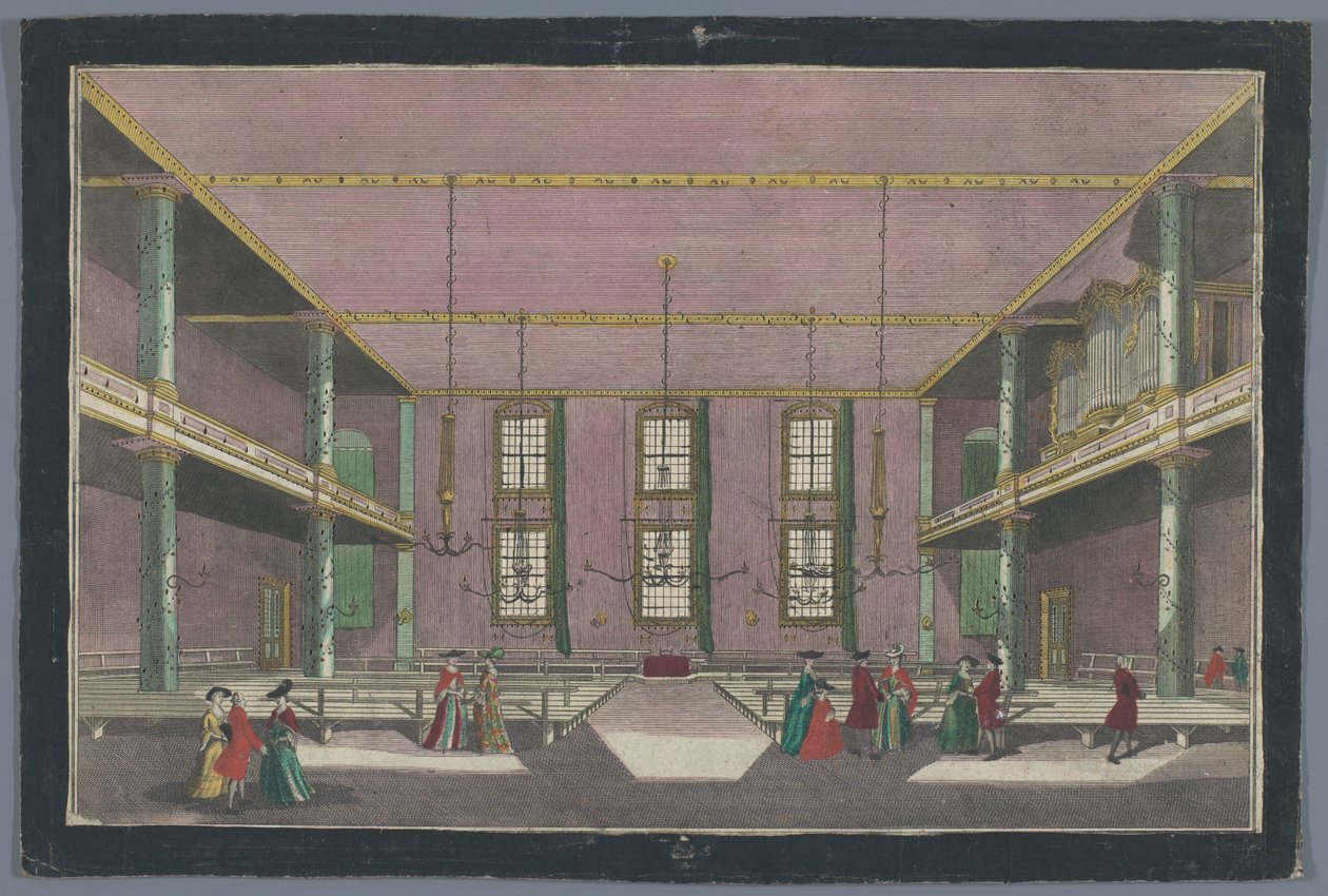 Utsikt over interiøret i Kerk van de Broedergemeente i Zeist Møtested for brødresamfunnet i Zeyst von Innen av Georg Balthasar Probst (possibly)