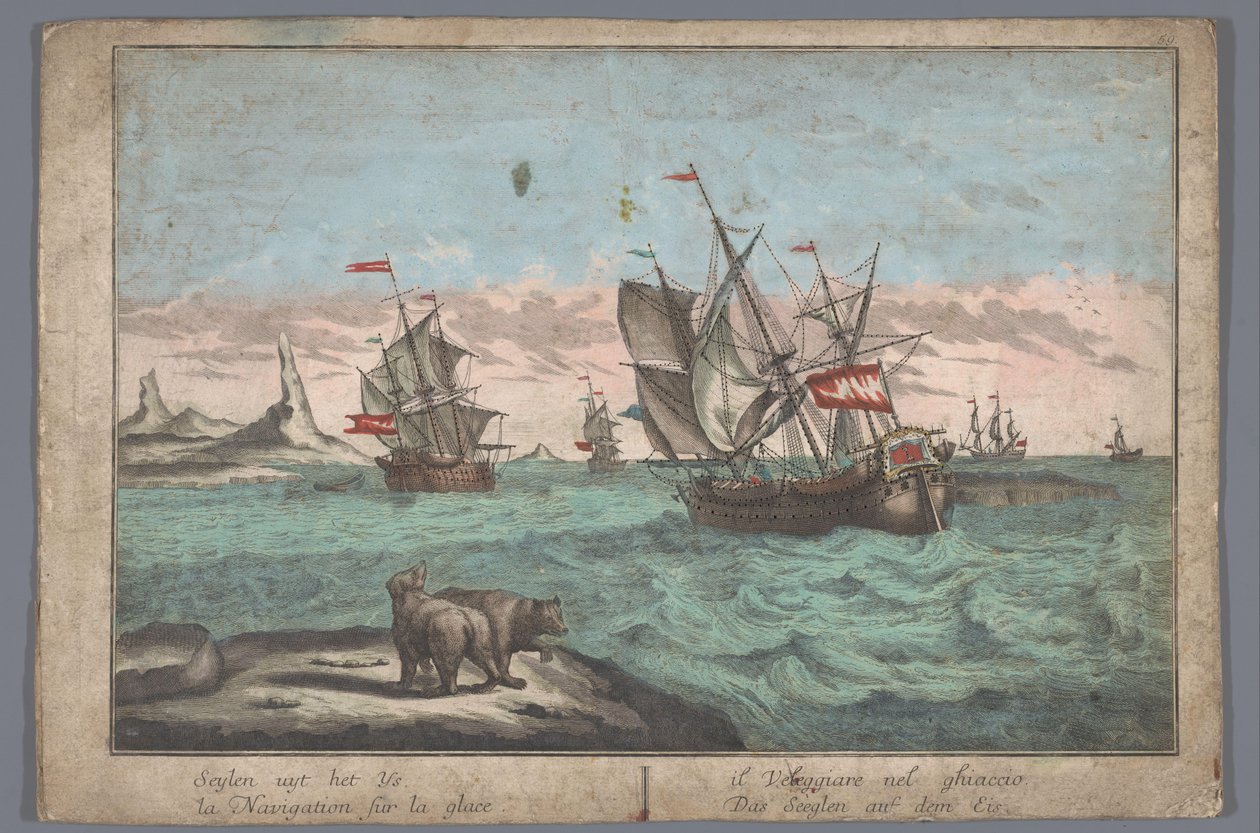 Utsikt over skipenes seiling på ishavet Das Seeglen auf dem Eis (tittel på objekt) av Georg Balthasar Probst (possibly)