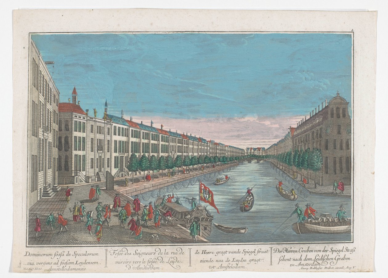 Utsikt over Herengracht i Amsterdam Herren Graben fra Spiegel Strasse ser mot Leidischer Graben i Amsterdam (tittel på objekt) Amsterdam (serietittel) av Georg Balthasar Probst