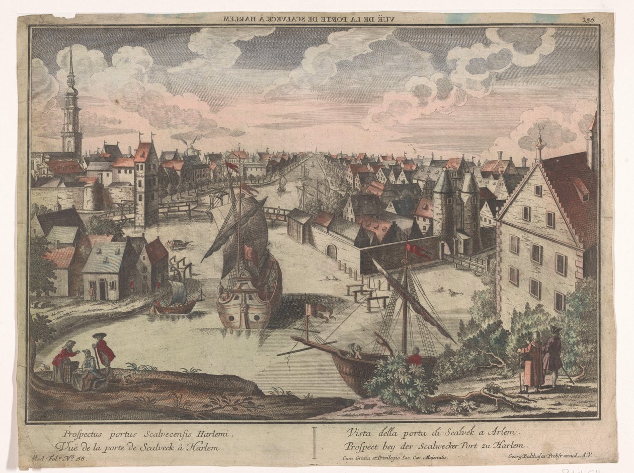 Utsikt over Schalkwijker-porten i Haarlem Prospect bey der Scalwecker Port zu Harlem (tittel på objekt) Haarlem (serietittel) av Georg Balthasar Probst