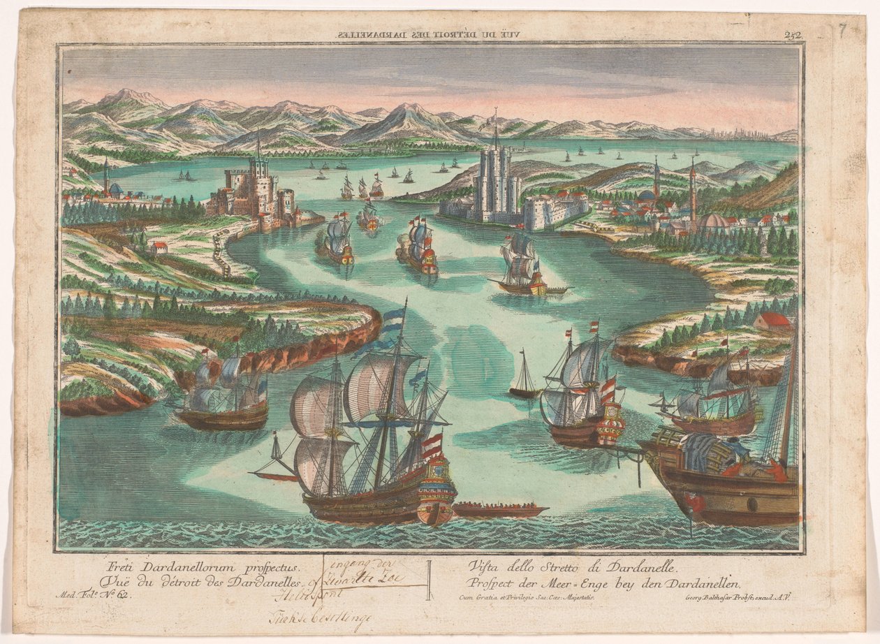 Utsikt over Dardanelles-stredet Prospect der Meer-Enge bey den Dardanellen (tittel på objekt) Dardanellene (serietittel) av Georg Balthasar Probst