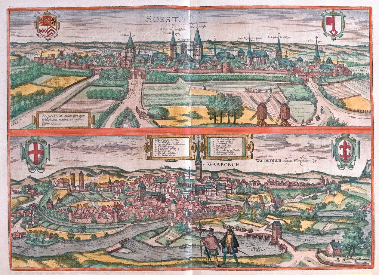 Soest, Warburg, Tyskland - i #39;Civitates Orbis Terrarum#39; av Georg Braun, Köln 1617 av Georg Braun