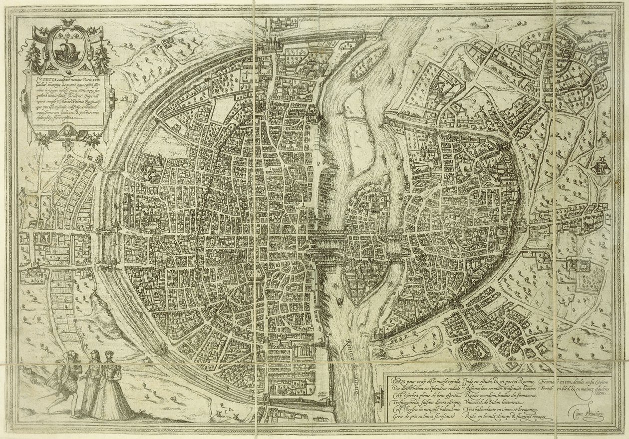 Byplan for Paris, 1572 av Georg Braun