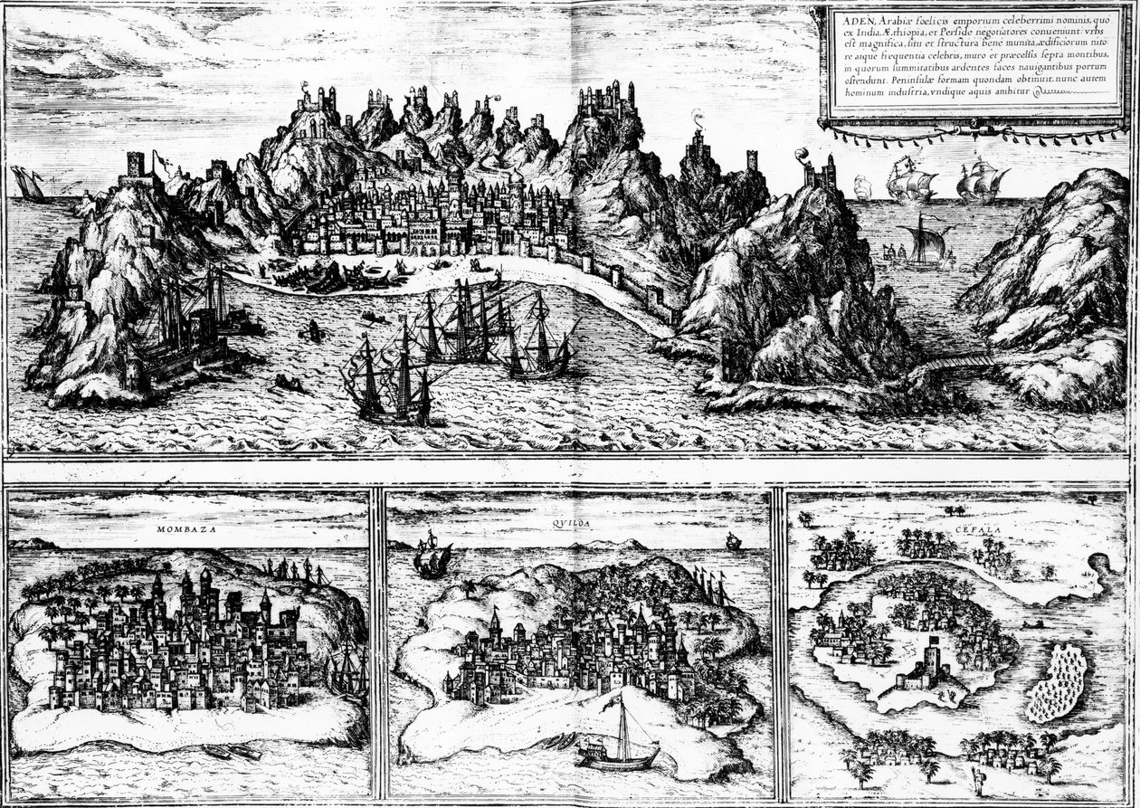 Utsikt over Aden, Mombaza, Quiloa og Cefala, fra Georg Brauns 
