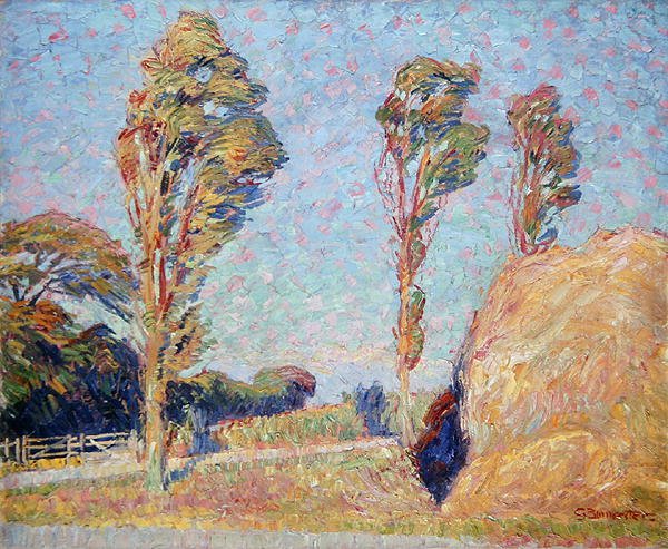 Poplars in the Wind (olje på lerret) av Georg Burmester