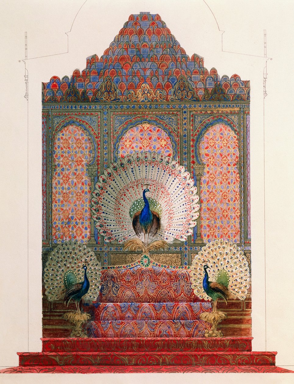 Design for Peacock Throne of Moorish Cloister i det kongelige slottet til Ludwig II i Linderhof av Georg Carl Heinrich Dollmann