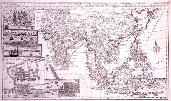 India til vestlige New Guinea inkludert det sørlige Japan og Filippinene, gravert av J.B. Bruhl, ca. 1737 (gravering) av Georg Christian Bonstedt